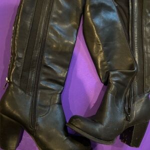 Black Leather Knee-High Boots